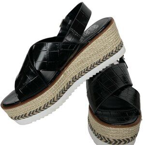 NWOT Vince Camuto Marietten Black Croc Leather Espadrille Platform Sandals 9.5M